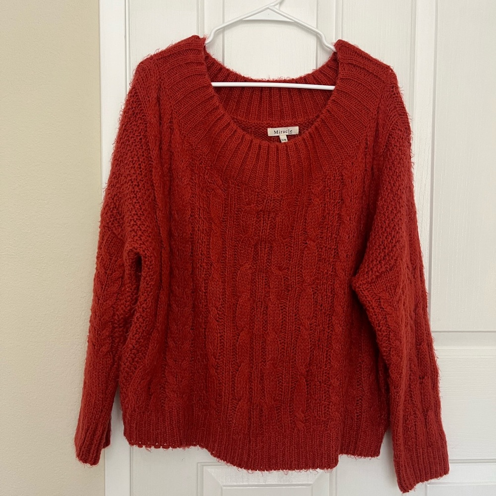 Miracle Rust Red Cable Scoop Neck Sweater
